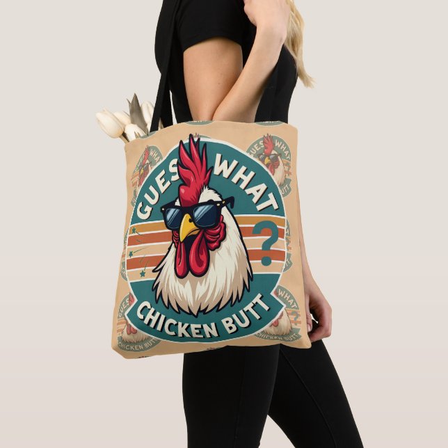Bolsa Tote  Funny Retro Chicken Butt Joke Design (Close Up)