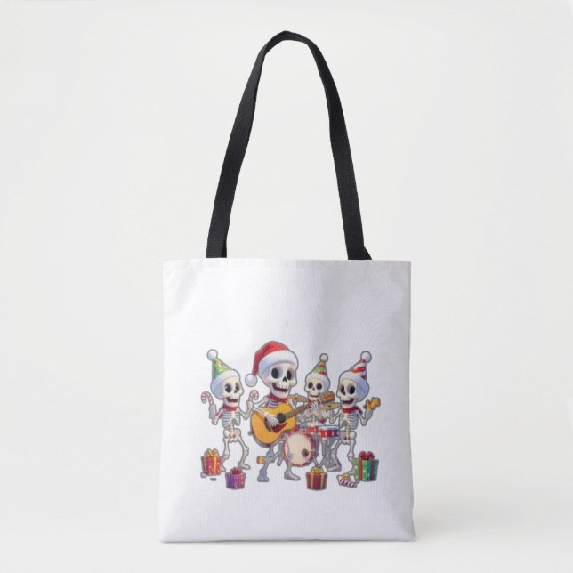 Bolsa Tote Funny Skeleton Band Christmas & New Year – 3D Cart (Frente)