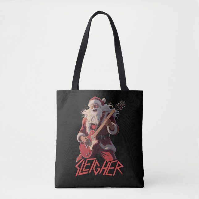 Bolsa Tote Funny Sleigher Metal Band Rock Santa Christmas (Frente)
