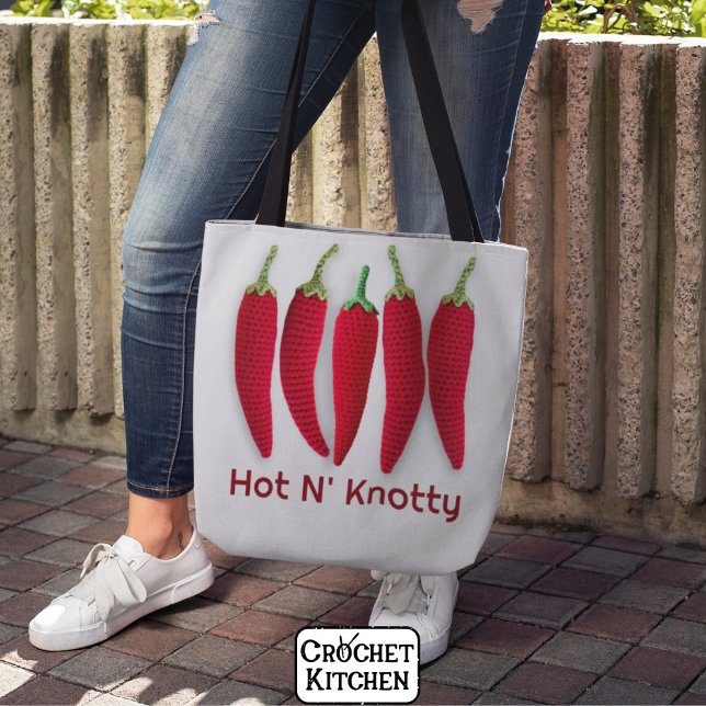 Bolsa Tote Funny Spicy Red Crochet Jalapeno King Pun (Criador carregado)