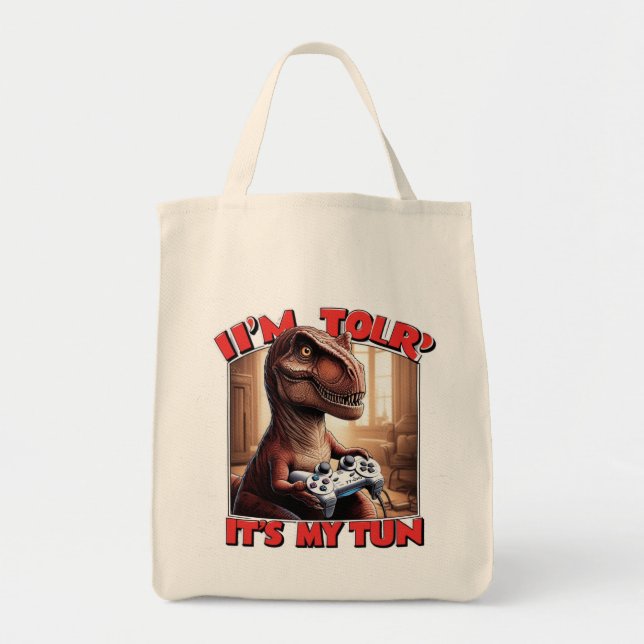Bolsa Tote Funny T-Rex Gamer Quote Design (Frente)