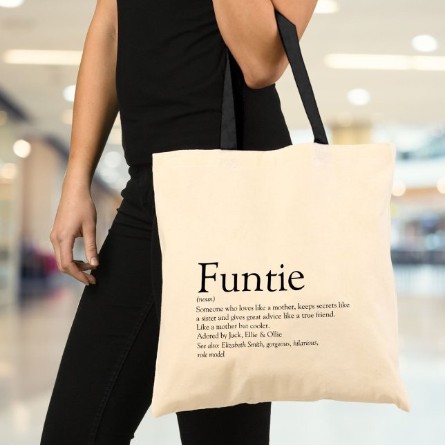 Bolsa Tote Funtie, tia, tia, definição moderna de diversão (Funtie, Aunt, Auntie Definition Modern Fun Tote Bag)