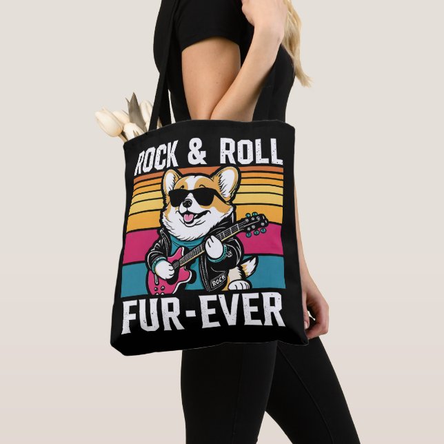 Bolsa Tote Fur-Ever Rock & Roll With A Rockin Corgi (Close Up)