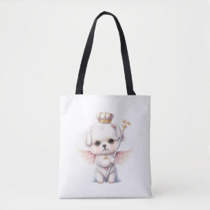 Bolsa Tote Furry Joy: Angel Wing Maltês Cachorro Puppy Gift