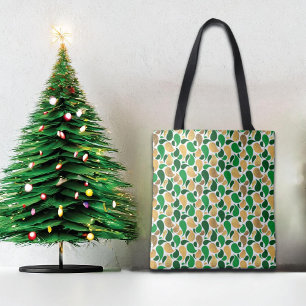 Bolsa Tote Fusão do Padrão Festivo Verde e Dourada