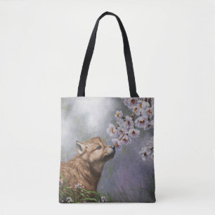 Bolsa Tote Fusca e flores de Cinza-de-leite