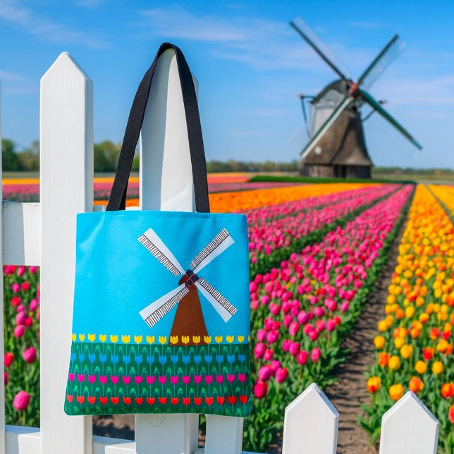 Bolsa Tote Fuselaria De Vento Entre Flores De Tulipas (Criador carregado)