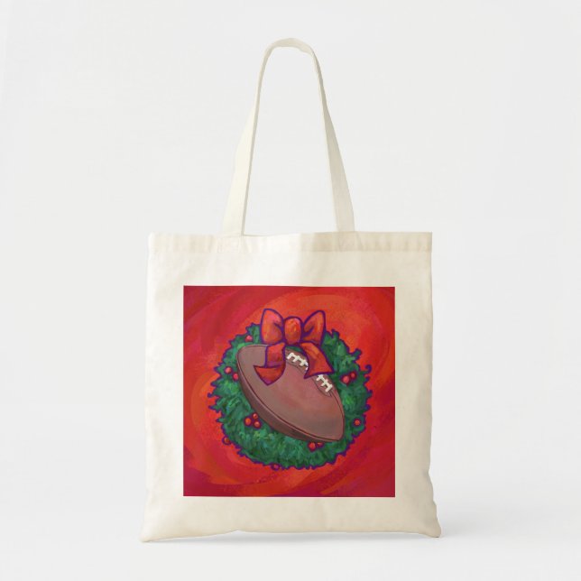 Bolsa Tote Futebol de Wreath de Natal em Red (Frente)