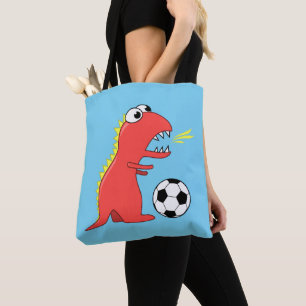 Bolsa Tote Futebol engraçado azul do dinossauro dos desenhos