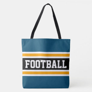 Bolsa Tote FUTEBOL Listras Pretas Laranja e Azul Turquesa Atl