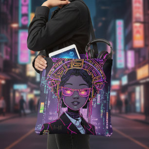 Bolsa Tote Futurismo Neon Personalizado Cyberpunk ID1028
