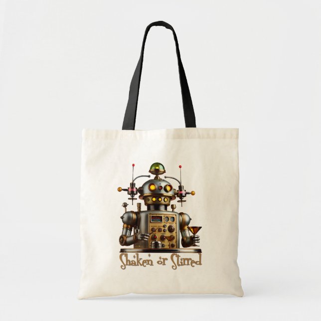Bolsa Tote Futuristic Robot Bartender "Shaken or Stirred" (Frente)