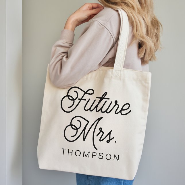 Bolsa Tote Futuro da Sra. Moderno Presente para El (Personalized Future Mrs Tote Bag Gift for Bride, Modern Script Bride Tribe Tote Bag Gift for Her)