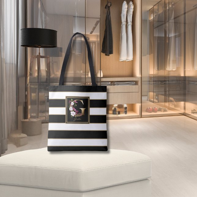 Bolsa Tote G Monograma Floral Dourado | Douradas Bandas branc (Criador carregado)