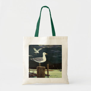 Bolsa Tote Gaivota Antiga Empoleirada no Pier, Animais Aves M