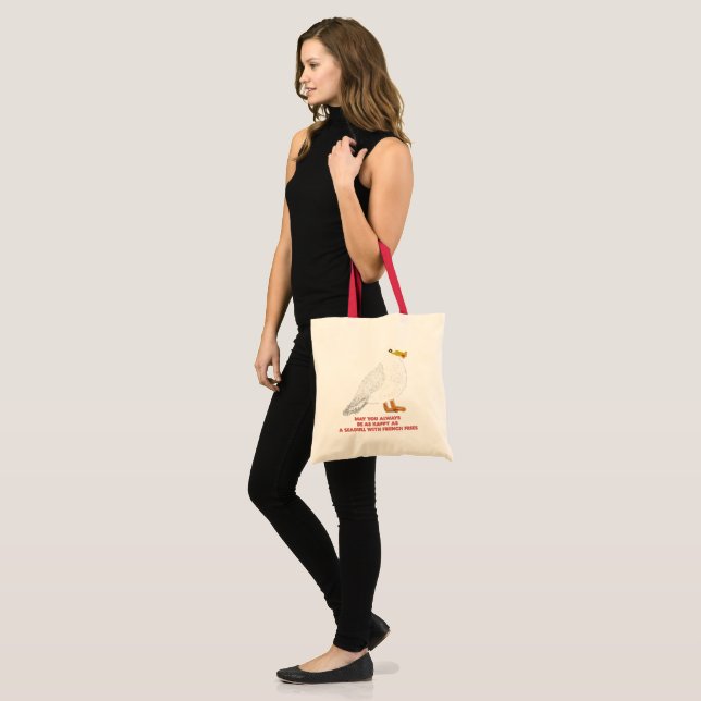 Bolsa Tote Gaivota feliz e fofa com batata frita (Frente (modelo))