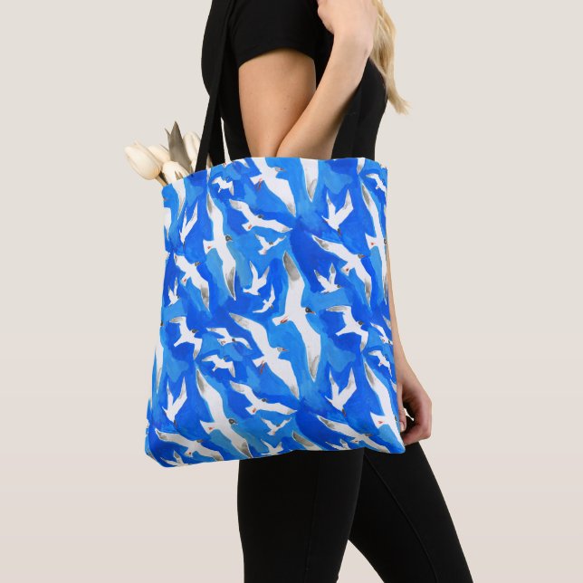 Bolsa Tote Gaivotas voadoras em azul-céu (Close Up)