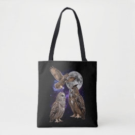 Bolsa Tote Galáxia da Lua de Três Corujas Gráfico Retro