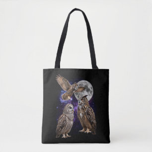Bolsa Tote Galáxia da Lua de Três Corujas Gráfico Retro