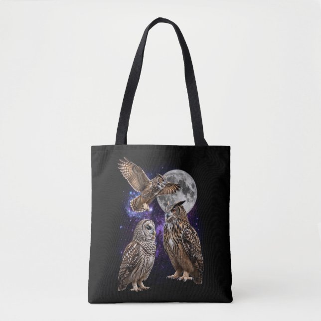 Bolsa Tote Galáxia da Lua de Três Corujas Gráfico Retro (Frente)