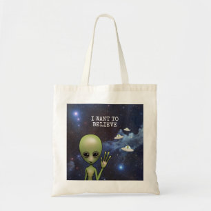 Bolsa Tote Galáxia de Alienígena Espacial Verde Engraçada