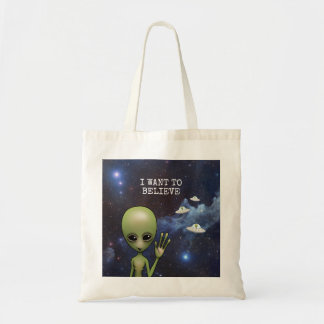 Bolsa Tote Galáxia de Alienígena Espacial Verde Engraçada Sci