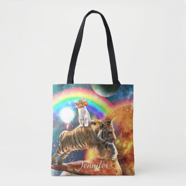 Bolsa Tote Galáxia Espacial Tigre Andando Gato na Pizza (Frente)