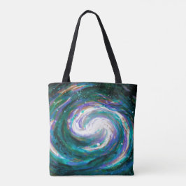 Bolsa Tote Galáxia Pintada Emerald Verde e Púrpura