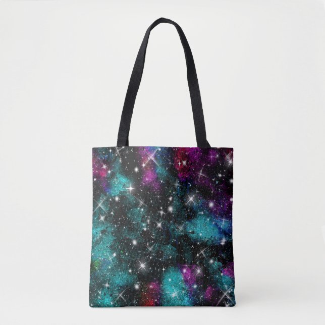 Bolsa Tote Galáxia Violeta Verde Estrela Via Láctea (Frente)
