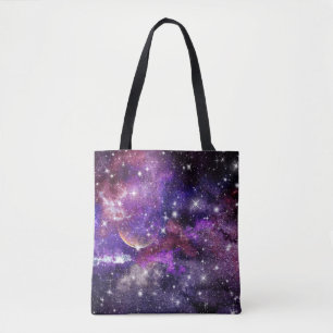 Bolsa Tote Galáxia Violeta Via Láctea Com Planeta