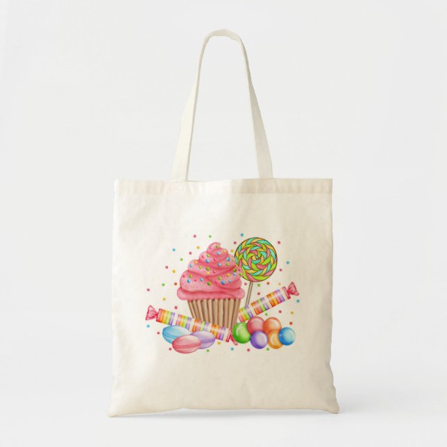 Bolsa Tote Galdérias do doce do pirulito dos doces do cupcake (Frente)