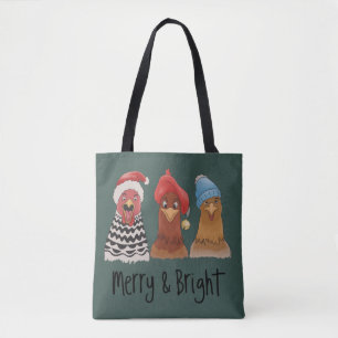 Bolsa Tote Galinha Alegre e Brilhante Natal Animal de Fazenda