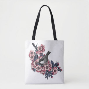Bolsa Tote Galinha em um galho florescente de cereja