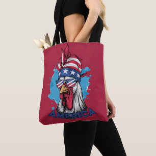 Bolsa Tote Galinha Patriótica nos EUA Bandana e Shades