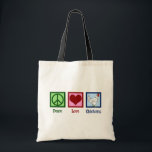 Bolsa Tote Galinhas do Amor pela Paz<br><div class="desc">Sinal de paz,  coração,  e uma galinha bonitinha numa fazenda. Eu adoro ser fazendeiro e trabalhar com animais como galinhas. Galinhas Com Amor Pela Paz.</div>