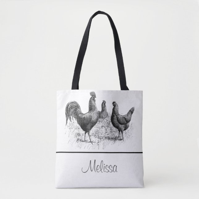 Bolsa Tote Galinhas e galo do vintage | personalizado (Frente)