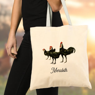 Bolsa Tote Galinheiros Galos Espanhóis Pretos de Cara Branca