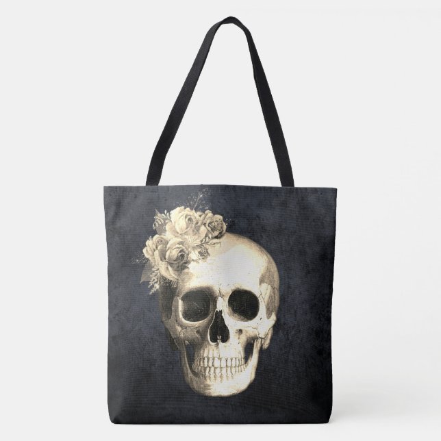 Bolsa Tote Galm Floral Crânio Gótico (Frente)