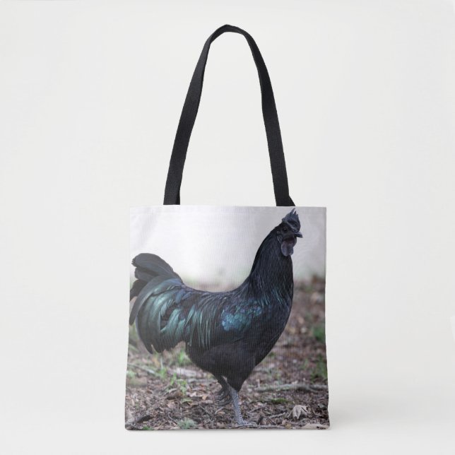 Bolsa Tote Galo da galinha do preto do galo novo de Ayam (Frente)
