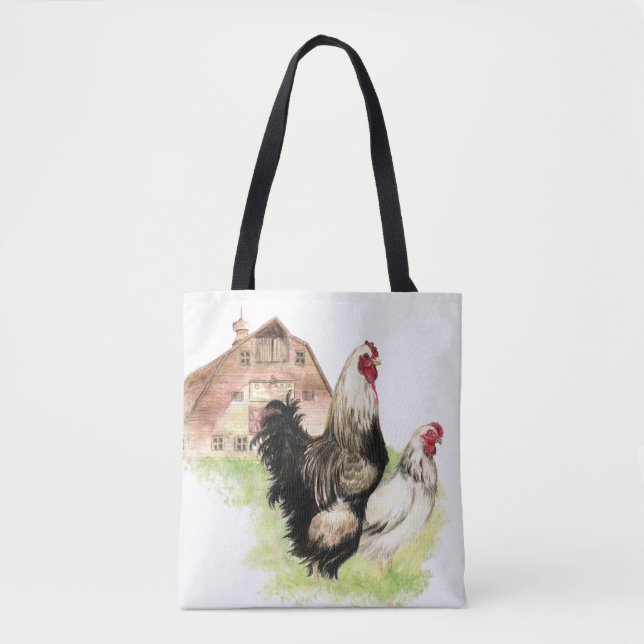Bolsa Tote Galo de Fazendas de frango e aquarela (Frente)