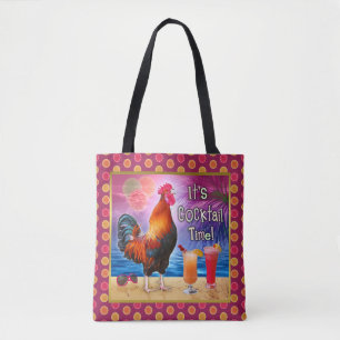 Bolsa Tote Galo Engraçado Cocktails Tropical Beach Sea