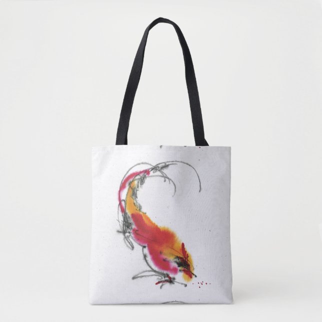 Bolsa Tote Galo incomum. Caligrafia e watercolor. (Frente)