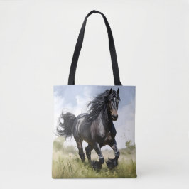 Bolsa Tote Galopagem De Cavalo Negro Através Da Grama