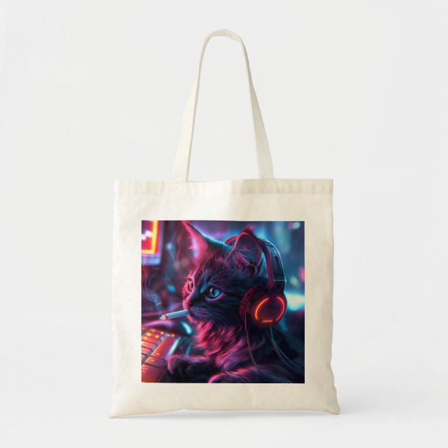 Bolsa Tote Gamer Cat legal Fumando Engraçado (Frente)