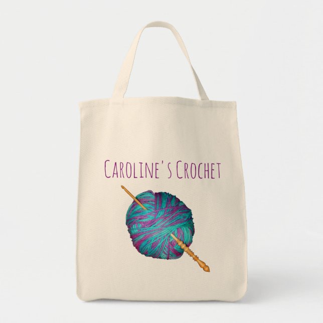 Bolsa Tote Gancho e fio personalizados com seu nome (Frente)