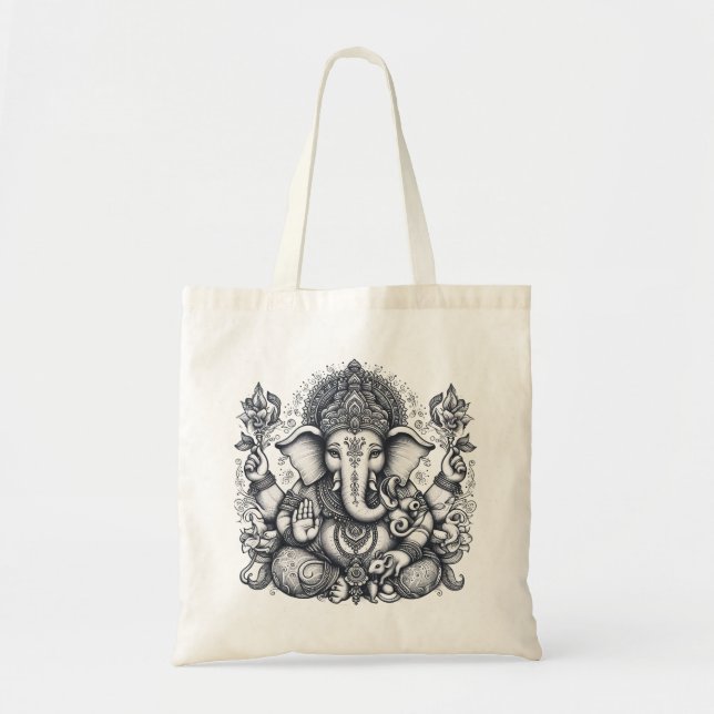 Bolsa Tote Ganesha Art Elephant Deus dos Novos Começos (Frente)
