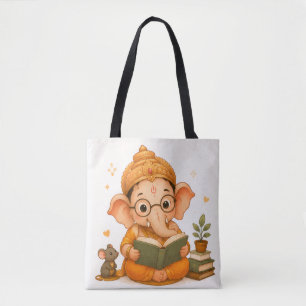 Bolsa Tote Ganesha Fofo Lendo Livro Ganesh Chaturthi