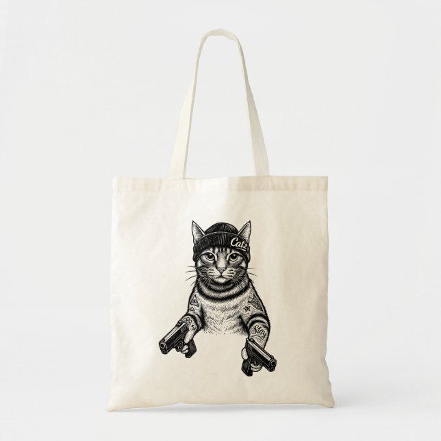 Bolsa Tote Gangster Cat Tattoo Art | Cool Streetwear Kitty (Frente)