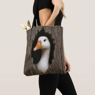 Bolsa Tote Ganso Branco De Buraco De Madeira Marcado