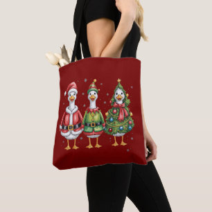 Bolsa Tote Ganso de Natal Vintage Pato Santa Ganso Bobo